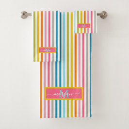 Summer Rainbow Strips Monogram Script Badhandtuch Set