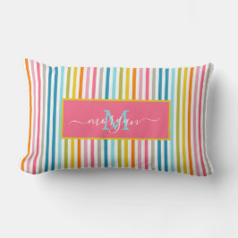Summer Rainbow Strips Monogram Script Lendenkissen