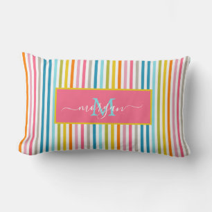 Summer Rainbow Strips Monogram Script Lendenkissen