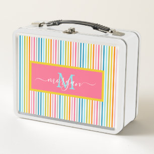 Summer Rainbow Strips Monogram Script Metall Brotdose