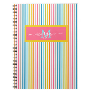Summer Rainbow Strips Monogram Script Notizblock
