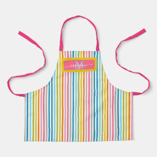 Summer Rainbow Strips Monogram Script Schürze
