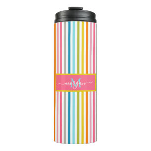 Summer Rainbow Strips Monogram Script Thermosbecher