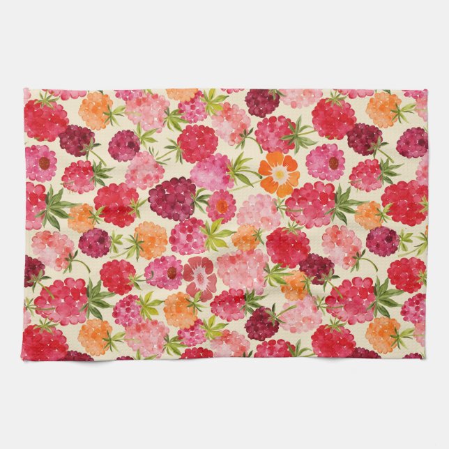 Summer Raspberry Watercolor Coquette Geschirrtuch (Horizontal)