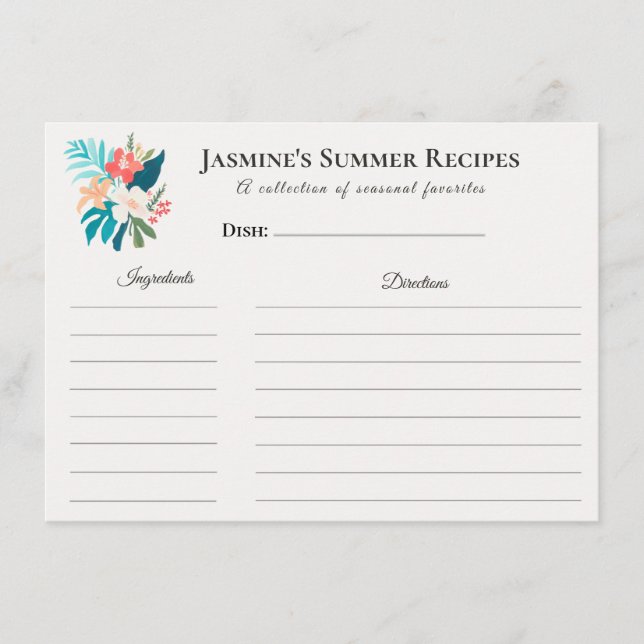 Summer Recipe Card | Citrus & Floral Kitchen Ankündigung (Vorderseite)