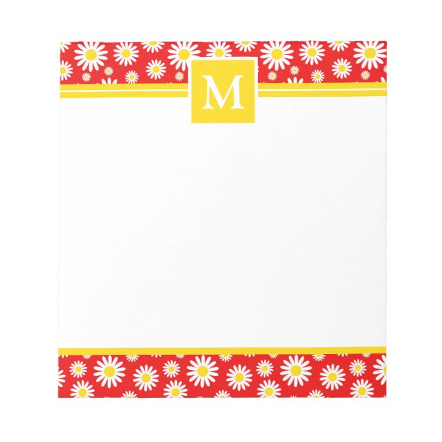 Summer Red Daisies Monogram Notizblock (Vorderseite)