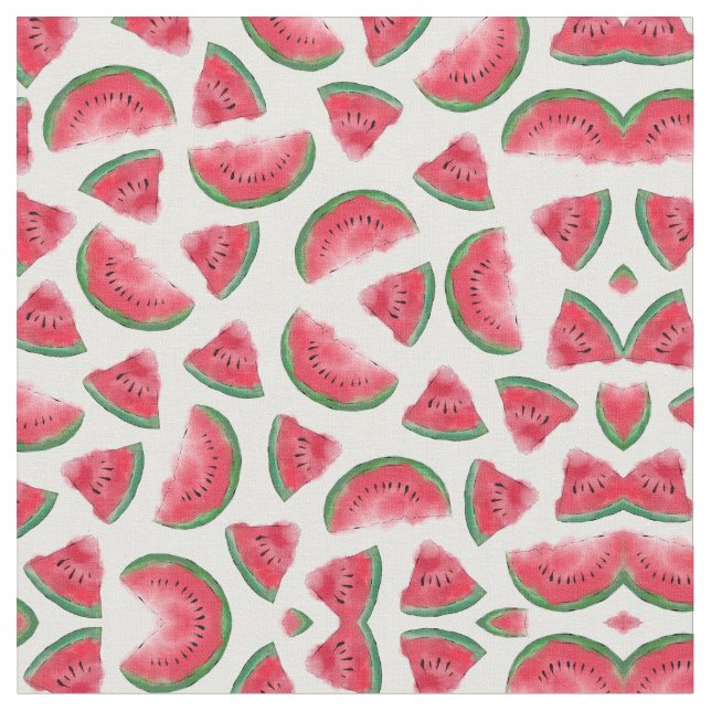 Summer Red Green Watermelon Wasserfarbenes Muster Stoff (Nahaufnahme)