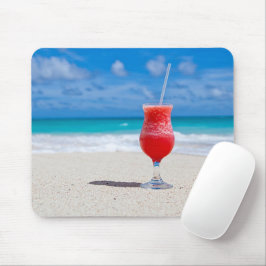 Summer Red Strawberry Margarita On Tropical Beach Mousepad