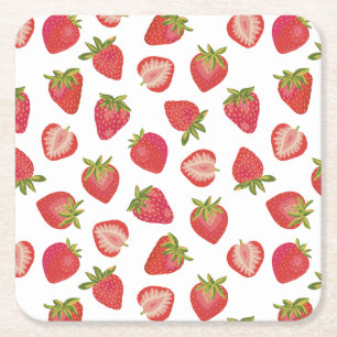 Summer Red Strawberry Pattern Rechteckiger Pappuntersetzer