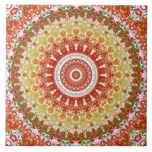 Summer Red und Orange Fiesta Mandala Fliese