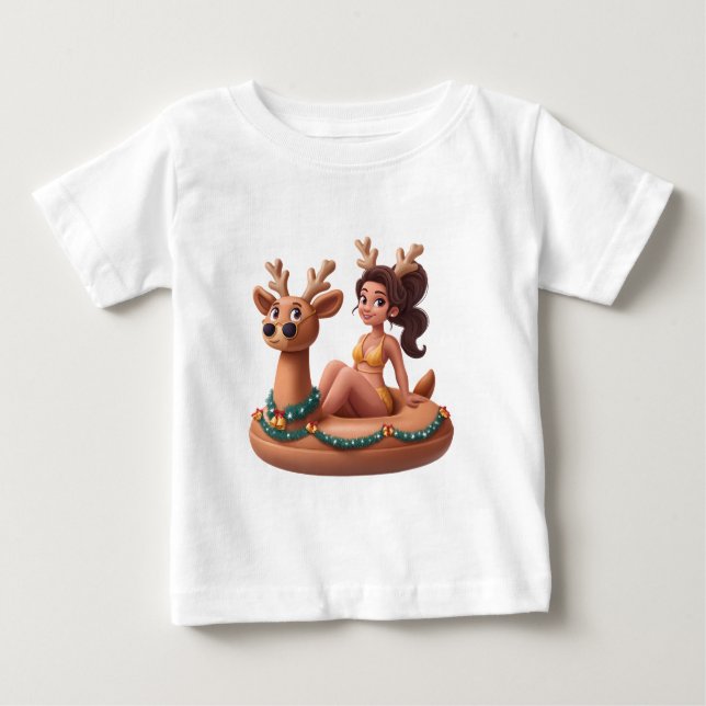 Summer Reindeer Holiday Fun Pool Party Design Baby T-shirt (Vorderseite)