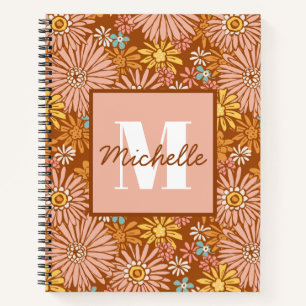 Summer Retro Blume   Monogram-Notebook Notizbuch