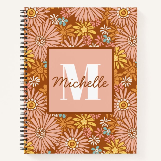 Summer Retro Blume | Monogram-Notebook Notizbuch (Vorderseite)