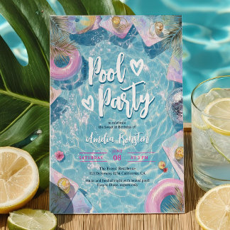 Summer Retro Disco Sweet 16 Pool Vibes Party Einladung