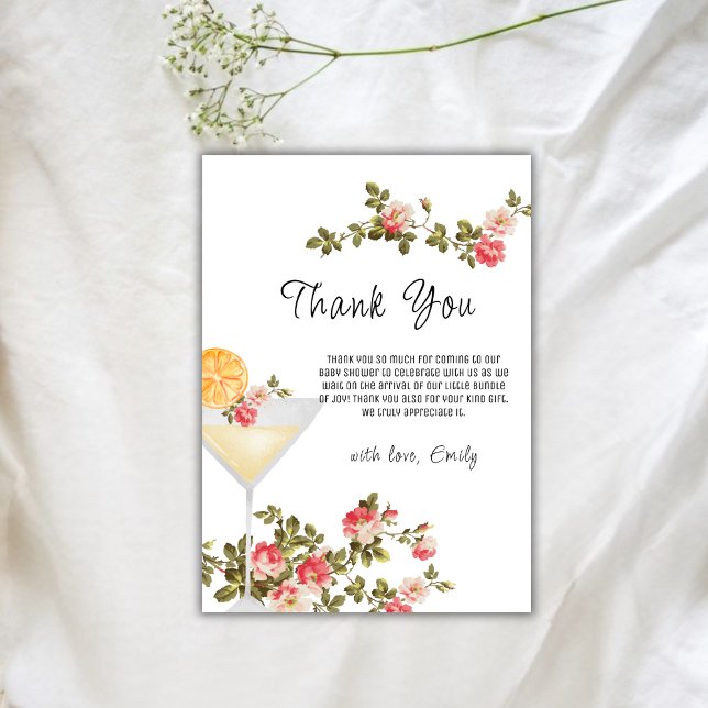 Summer Rose Brunch Bubbly Champagner Baby Dusche Dankeskarte (Summer Rose Brunch Bubbly Champagne Baby Shower Thank You Card)