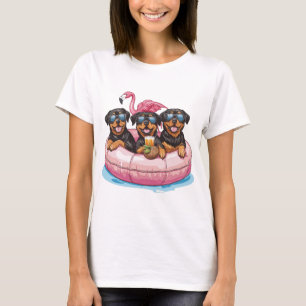 Summer Rottweiler Hunde Flamingo Pool Tube T-Shirt