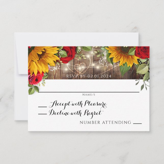 Summer Rustic Sunflower and Rote Rosen RSVP Card (Vorderseite)