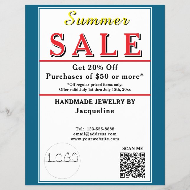 Summer Sale Blue White Heart Flyer (Vorne)