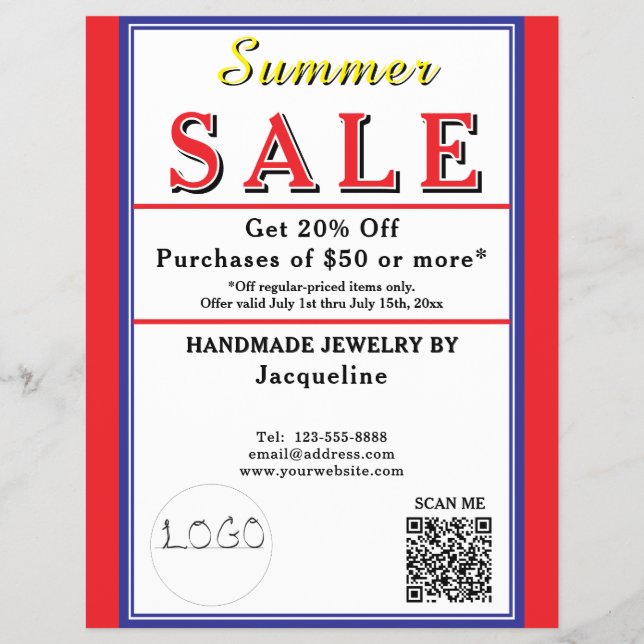 Summer Sale Red White Blue Heart Flyer (Vorne)