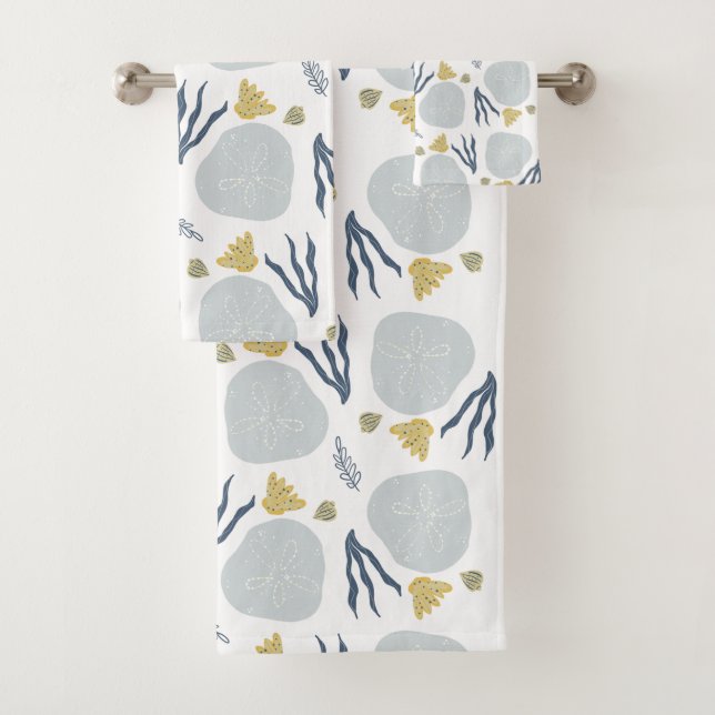 Summer Sand Dollar Seashells Beach Pattern Badhandtuch Set (Insitu)