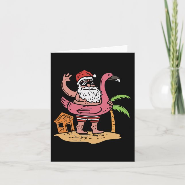 Summer Santa Flamingo Floater Funny Christmas Karte (Vorderseite)