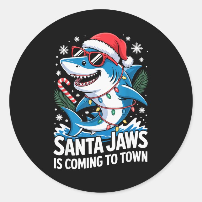 Summer Santa Jaws Vacation Christmas In July Shark Runder Aufkleber (Vorderseite)