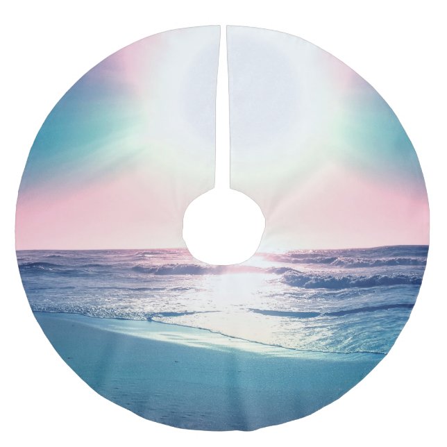Summer Sea Sunset Tropical Beach Foto Polyester Weihnachtsbaumdecke (Vorderseite)