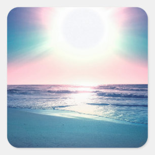 Summer Sea Sunset Tropical Beach Foto Quadratischer Aufkleber