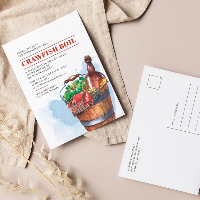 Summer Seafood Family Crawfish Boil Feier Einladungspostkarte (Family Reunion Crawfish Boil Summer Party Invitation Postcard)