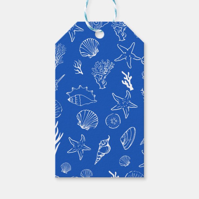 Summer Seashells Frame Beach Wedding Blue Geschenkanhänger (Vorderseite)