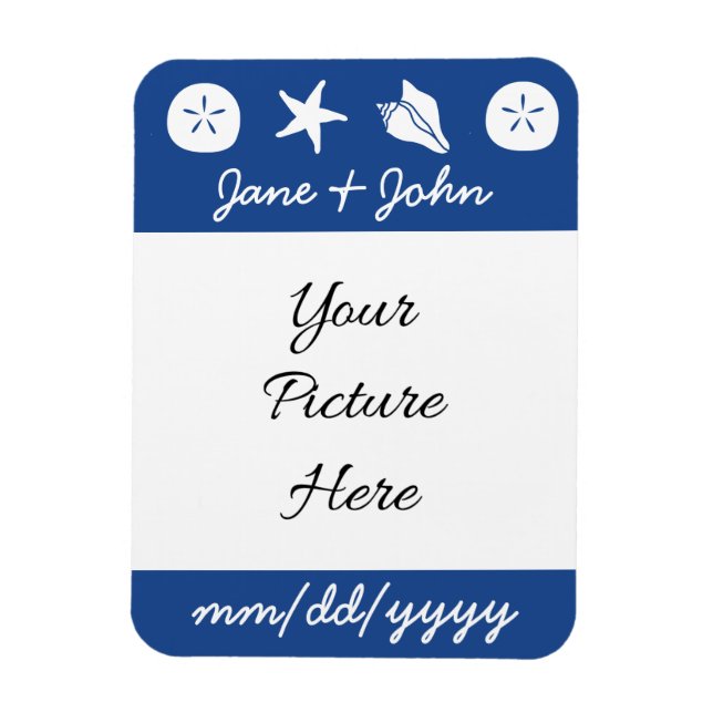 Summer Seashells in Blue Rett-the-Date Magnet (Vertikal)
