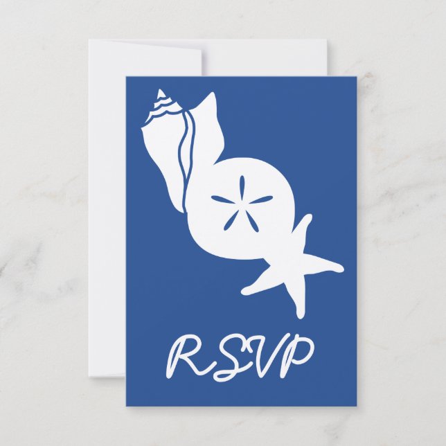Summer Seashells in Blue RSVP Card Karte (Vorderseite)