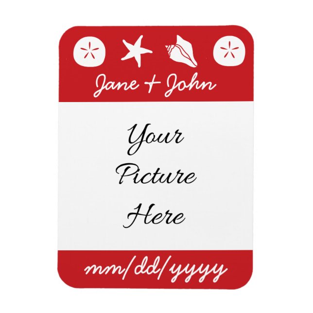 Summer Seashells in Cherry Rett-the-Date Magnet (Vertikal)