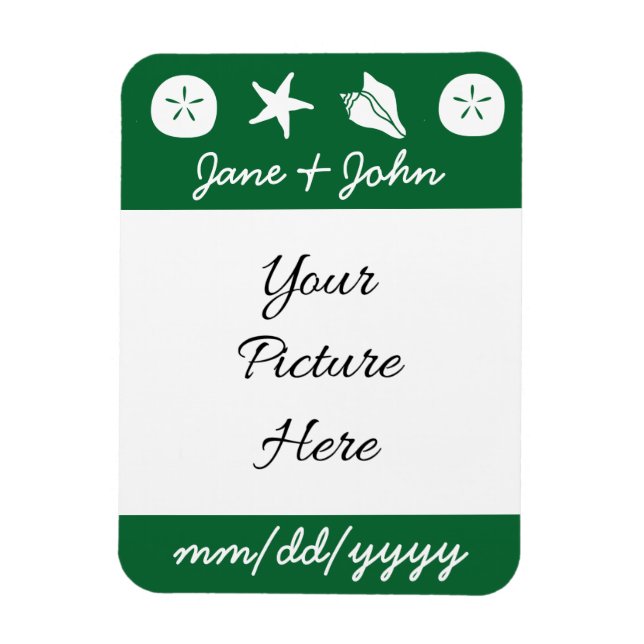 Summer Seashells in Green Rett-the-Date Magnet (Vertikal)