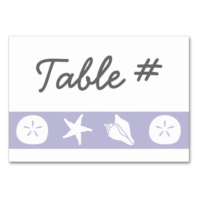 Summer Seashells in Lavendel Table Card Tischnummer (Vorderseite)