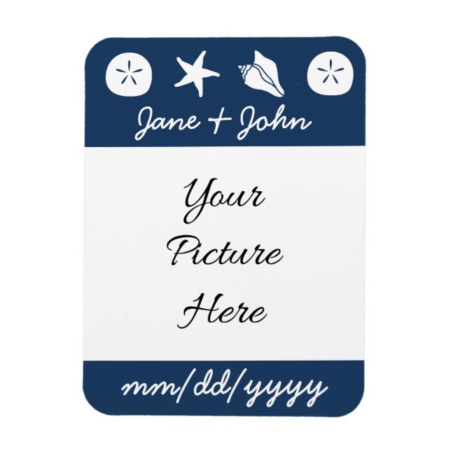 Summer Seashells in Navy Rett-the-Date Magnet (Vertikal)