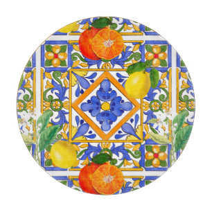 Summer ,Sicilian tiles ,citrus,oranges,majolica   Schneidebrett