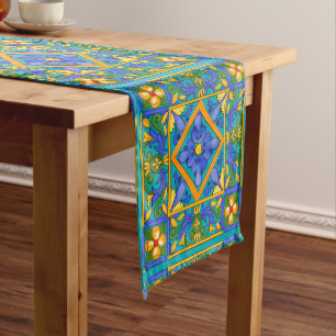 Summer ,Sicilian tiles ,majolica,Mediterranean  Kurzer Tischläufer