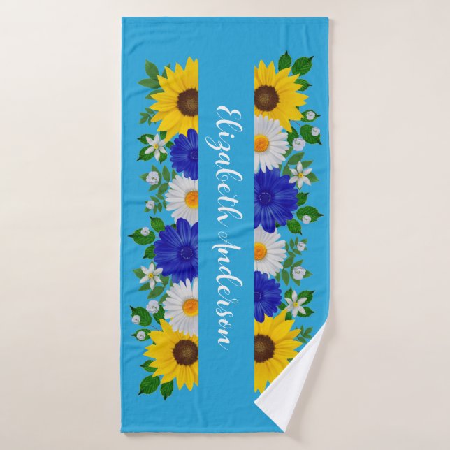 Summer Sky Blue Floral Badehandtuch (Badehandtuch)