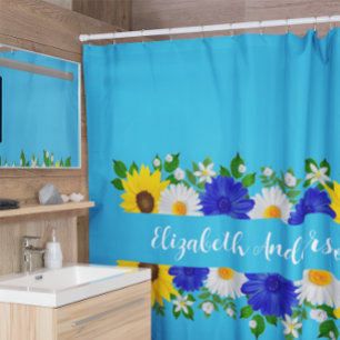 Summer Sky Blue Floral Duschvorhang