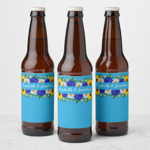 Summer Sky Blue Floral Wedding Bierflaschenetikett