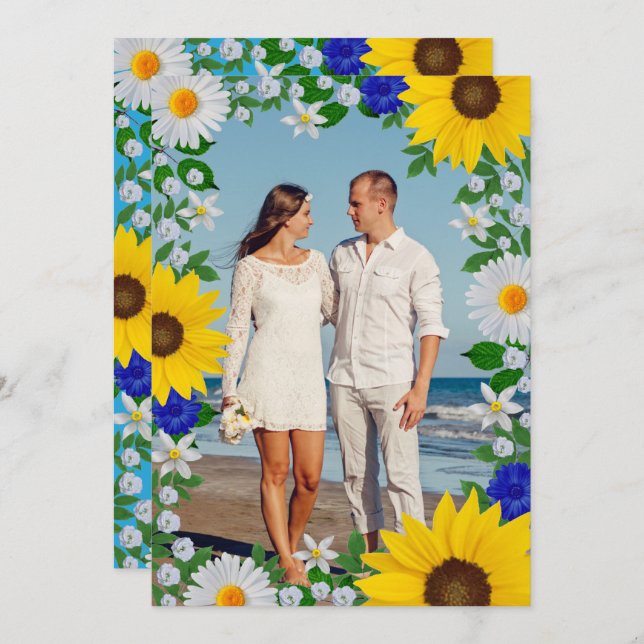 Summer Sky Blue Floral Wedding Dankeskarte (Vorne/Hinten)