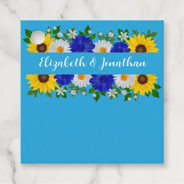 Summer Sky Blue Floral Wedding Geschenkanhänger (Vorderseite)