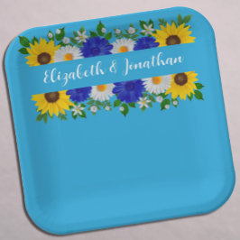 Summer Sky Blue Floral Wedding Pappteller