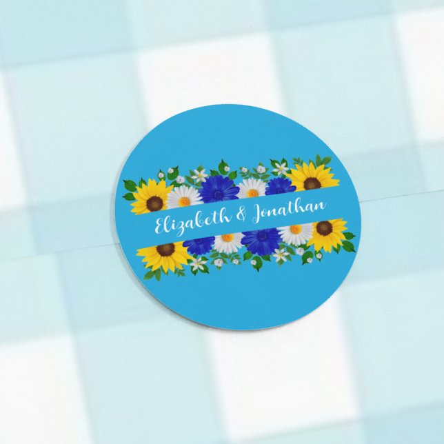 Summer Sky Blue Floral Wedding Runder Aufkleber (Von Creator hochgeladen)