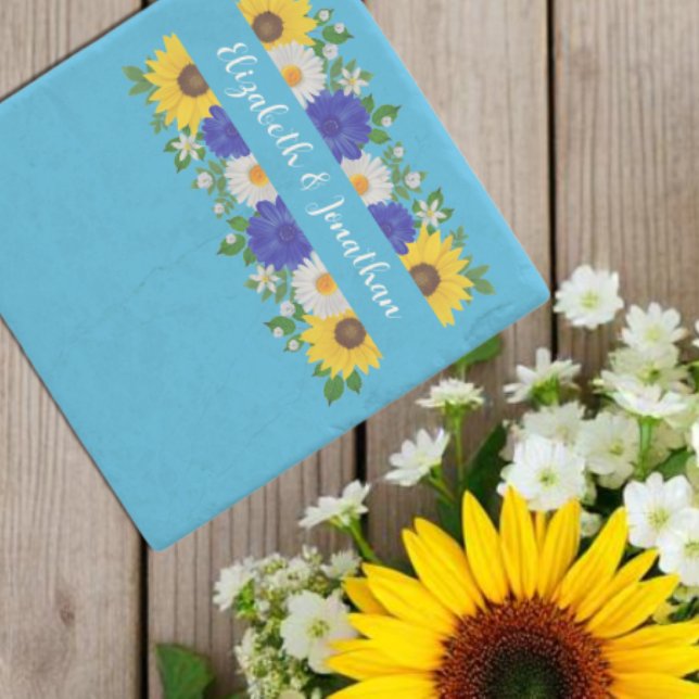 Summer Sky Blue Floral Wedding Steinuntersetzer (Von Creator hochgeladen)