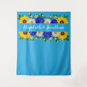 Summer Sky Blue Floral Wedding Wandteppich