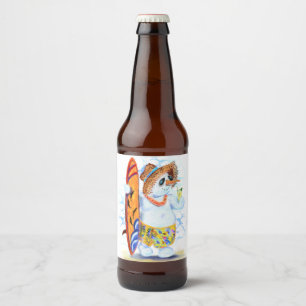 Summer Snowman Surfer Drinks Flaschenetikett Bierflaschenetikett