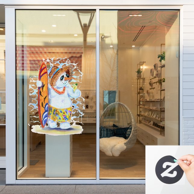 Summer Snowman Surfer Funny Window Cloning Fensteraufkleber (Schaufenster)