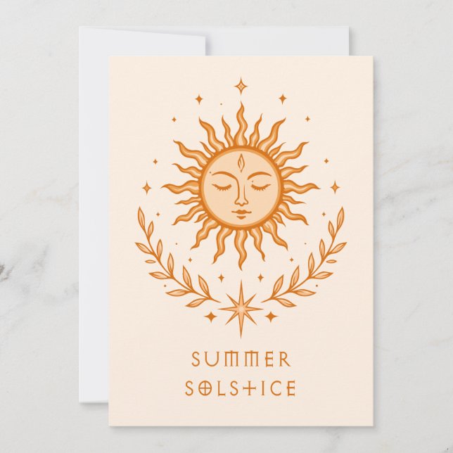 Summer Solstice Celestial Sun Face Botanical Art Karte (Vorderseite)